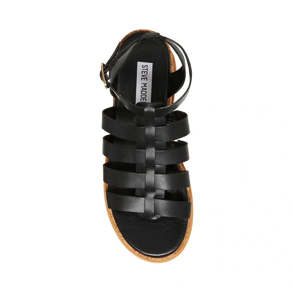 Steve Madden Black Genuine Leather Platform Sandals